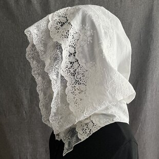 百搭蕾丝假领子遮阳女棉披肩帽防晒脖子假蕾丝帽子围巾一体帽子领