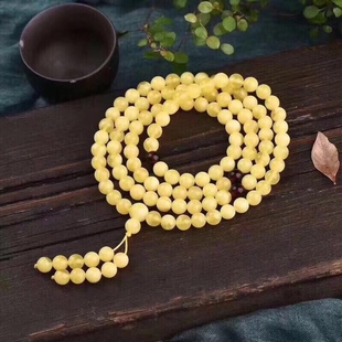 蜜蜡手串多圈108颗佛珠白花蜜手链文玩男女款项链工艺品饰品