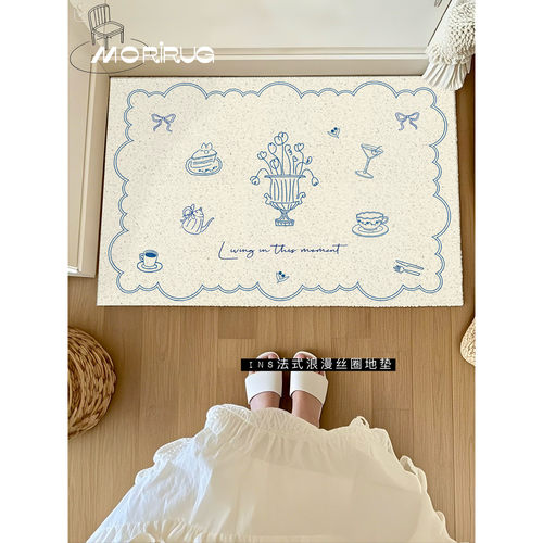 ins浪漫法式田园简约耐脏丝圈入户门脚垫防尘蹭土进门地垫可裁剪