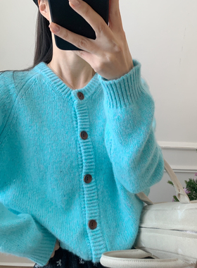 芭妮Bonnet-圆领开衫保暖毛衣（含30.2绵羊毛）(38浣熊绒)N75-BL0