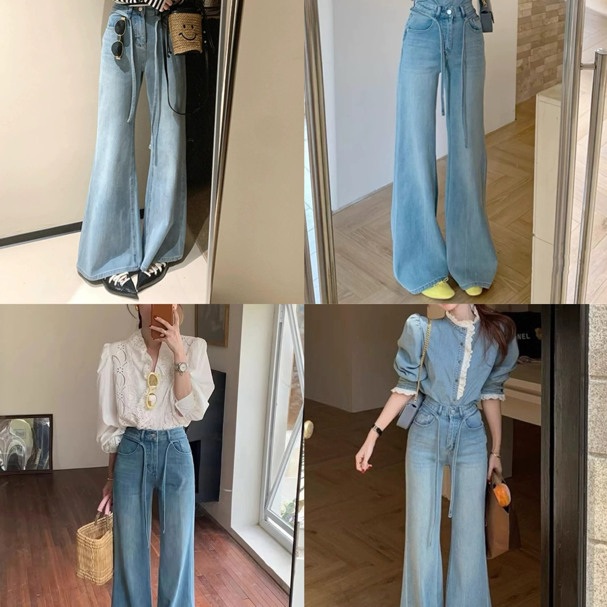 JIAJIATMMT木里-薄绒抽绳微喇显瘦垂感直筒喇叭拖地裤牛仔裤5271