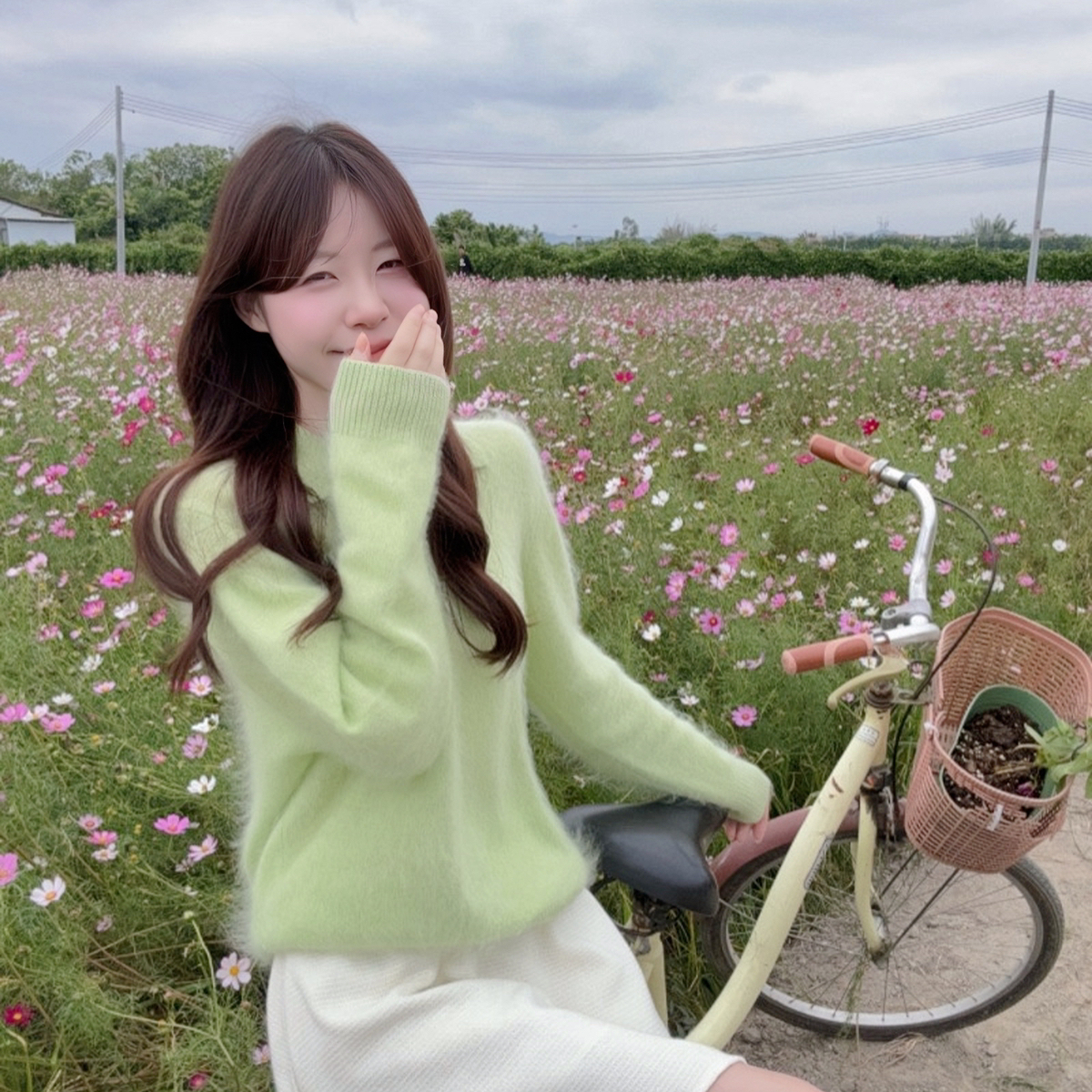 TimelyRain  及时雨-设计感苹果绿polo领仿水貂毛保暖毛衣Qa-5329