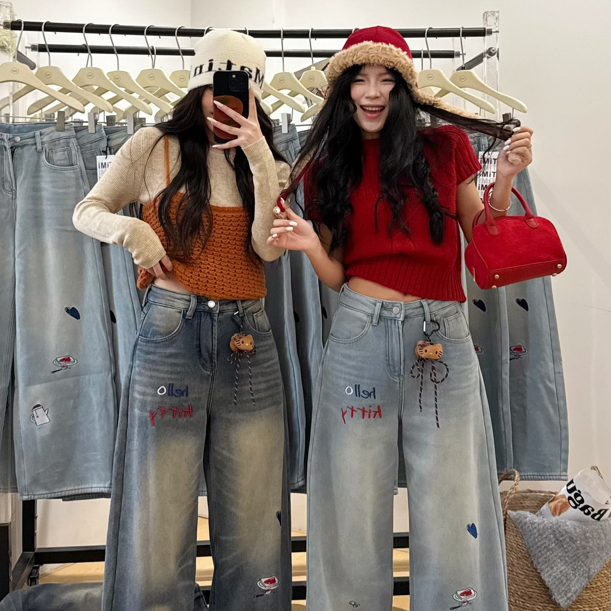 TIMI-冬上新冬季复合绒超韩弯刀裤加厚牛仔裤(不配挂件)0057