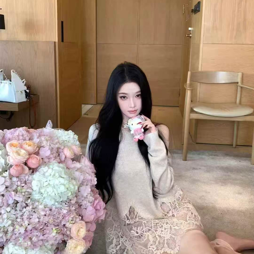 MS STUDIO-芷若蕾语燕麦色蕾丝拼接针织衫55215