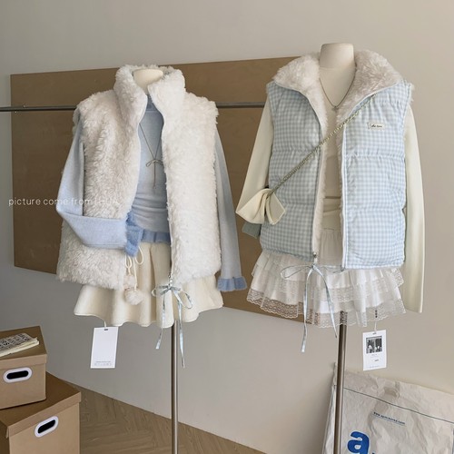 花花家-温柔甜美双面穿仿羊羔毛棉服马甲外套季叠穿加厚马甲5990