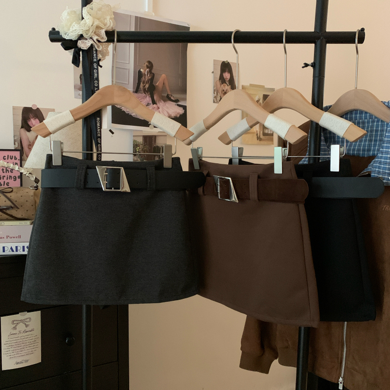 Hanco 韩鸽-冬上新韩系简约A字短裙毛呢半身裙(配腰带)H7967