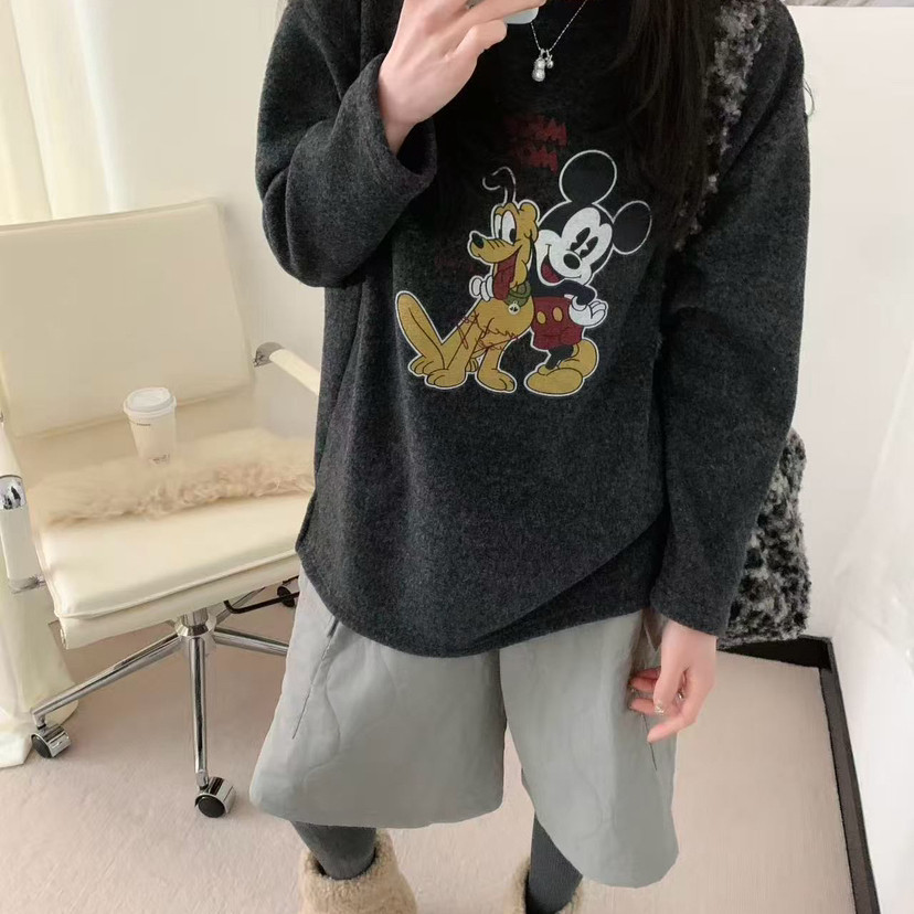 买手严选-泡菜馆-圆领卡通印花加绒时尚长袖T恤55031