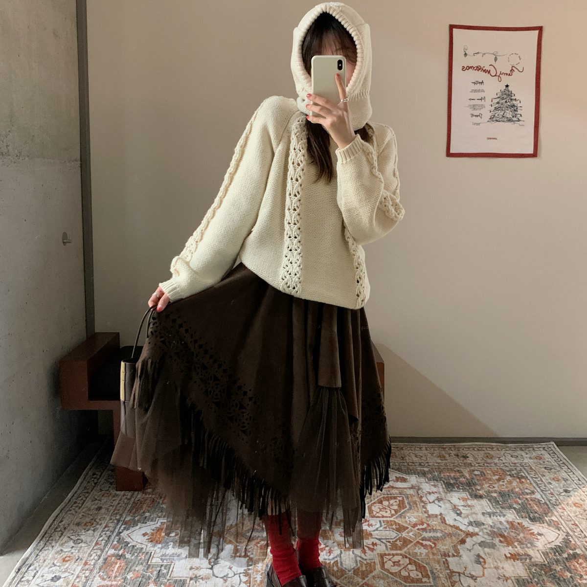 Already Full-接蕾丝轻奢质感磨砂麂皮绒不规则半身裙半身裙3159#