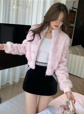 ALALA EMELIA-桃雾绒光粉色叠层毛绒短外套短外套S17828