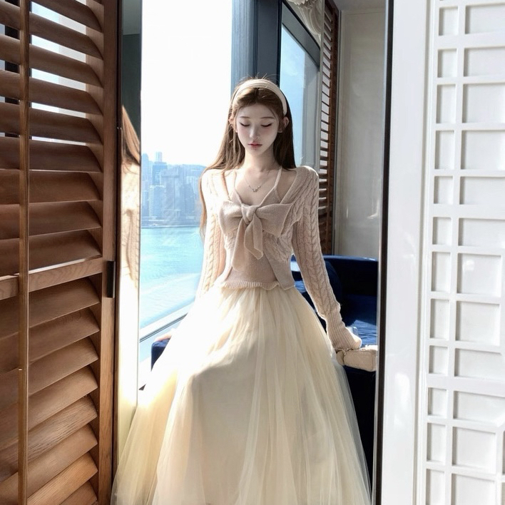 SAVAGE-法式气质小女人百搭纯色高腰宽松中长款网纱半身裙A20269