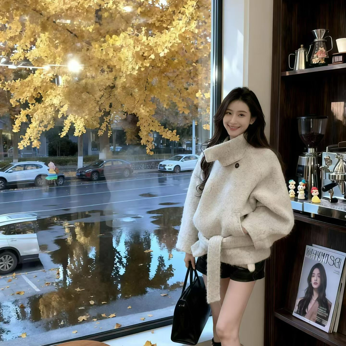 M.H-氛围感超好看立领内胆50白鸭绒宽松大衣(配腰带)3680