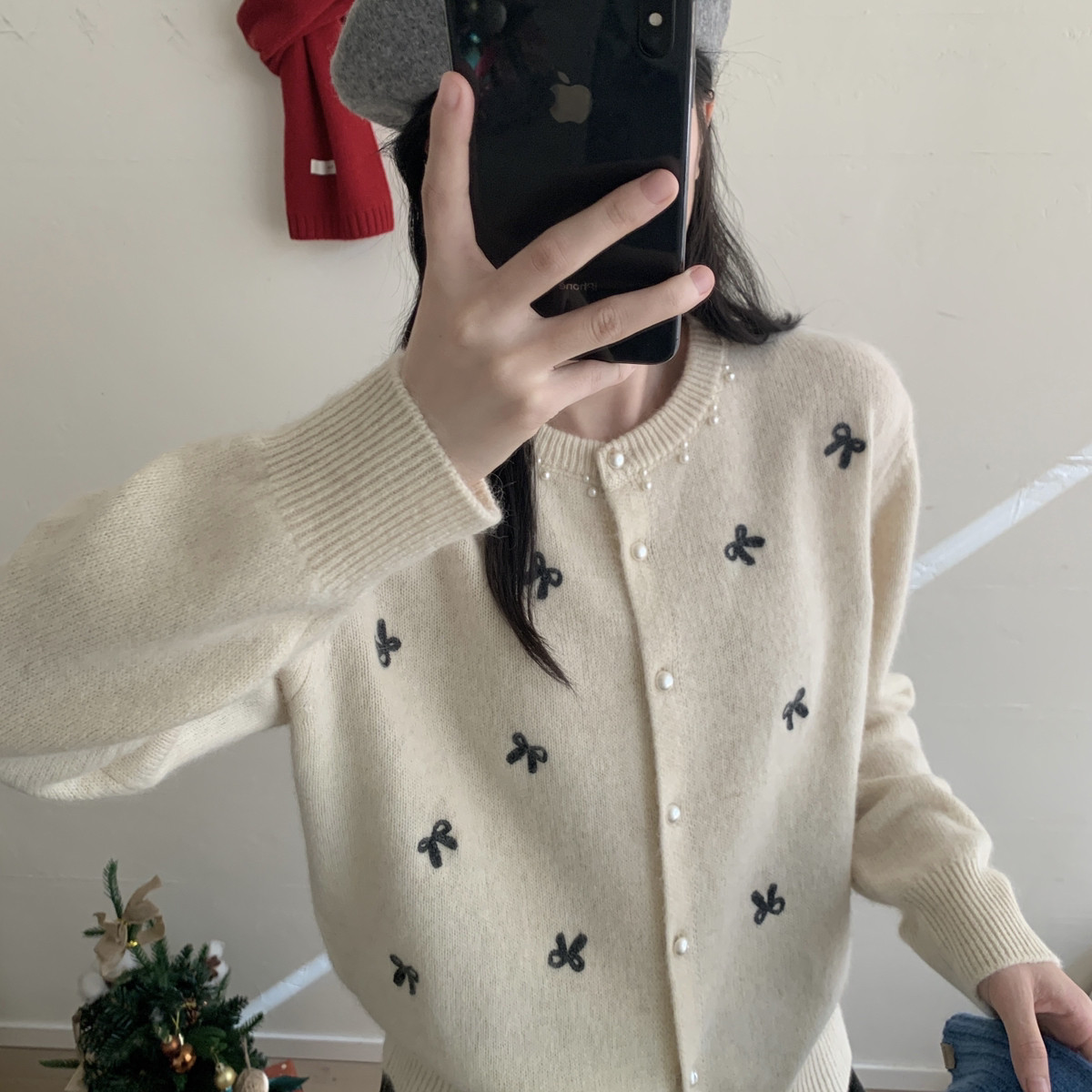 MUUTIS牧缇-刺绣蝴蝶结阿拉善骆驼针织开衫（含50.6绵羊毛）LJZ16