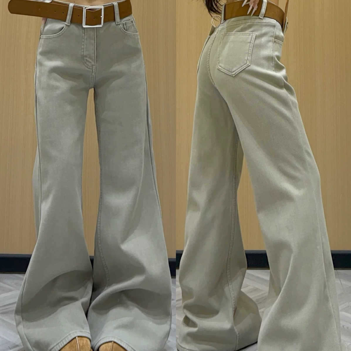 JIAJIATMMT木里-喇修身辣妹牛仔裤设计感喇叭牛仔裤(配腰带)T5236