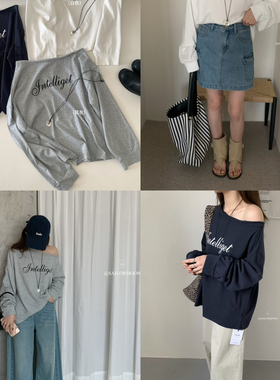 想象SAILORMOON -春韩系字母一字肩休闲显瘦长袖T恤(配挂件)52982