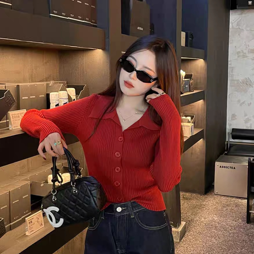 7 SEVEN G-毛衣女冬修身显瘦翻领长袖打底上衣毛织衫针织开衫1451