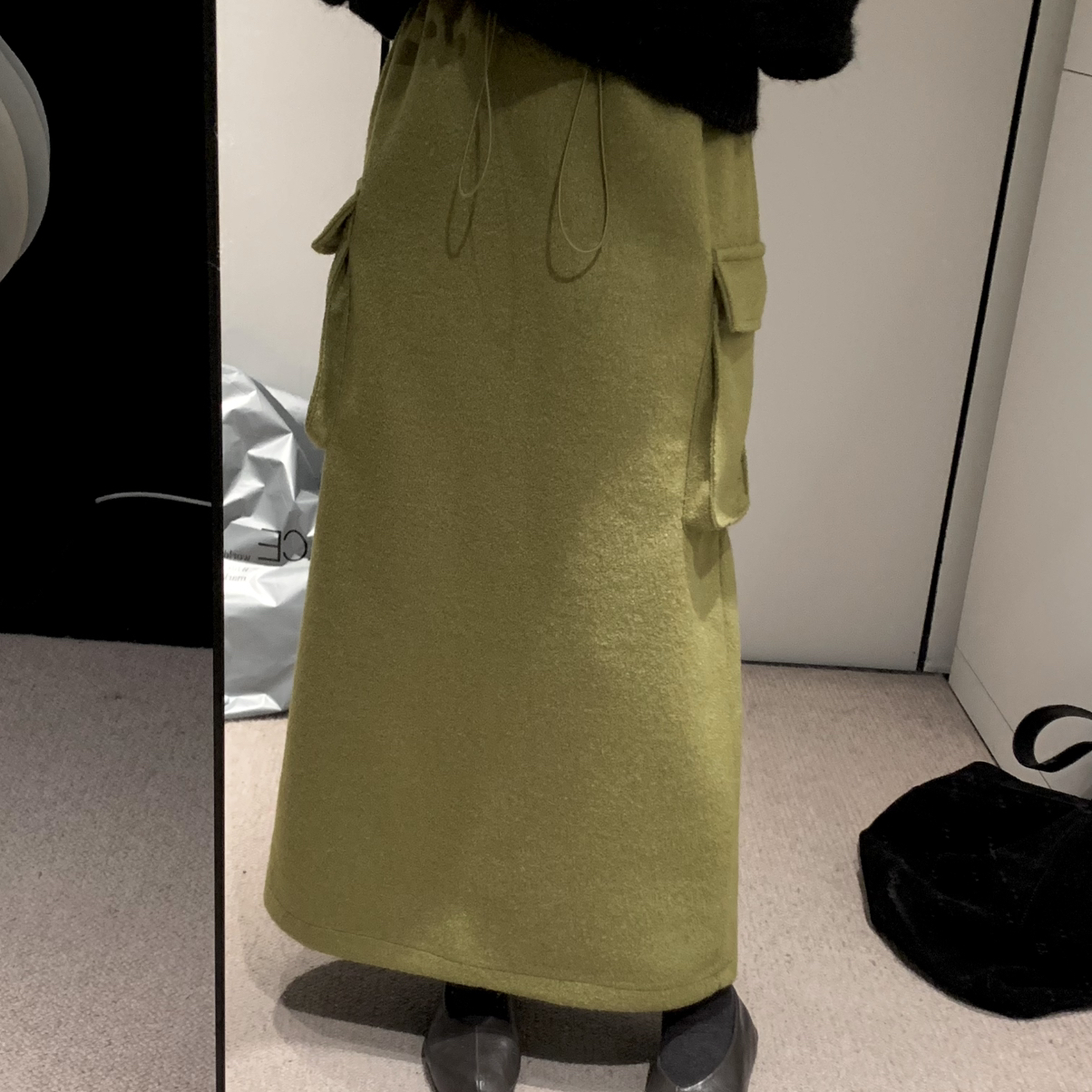 拿铁-质超绝巨百搭毛尼质地A版显瘦工装半身裙（含50羊毛）A8305S