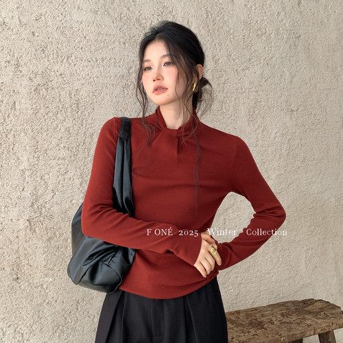 F ONE-结设计感领子纯色羊毛内搭打底上衣针织衫（含10羊毛）2203