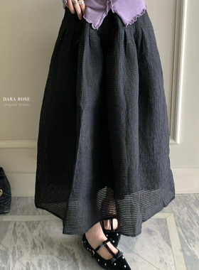 DARA ROSE-系气质百搭黑色网格质感显瘦高腰阔型长裙半身裙S8578