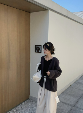 ENJOYABLE-针织开衫+背心两件套套装(配腰绳)（含94羊毛）EN00830