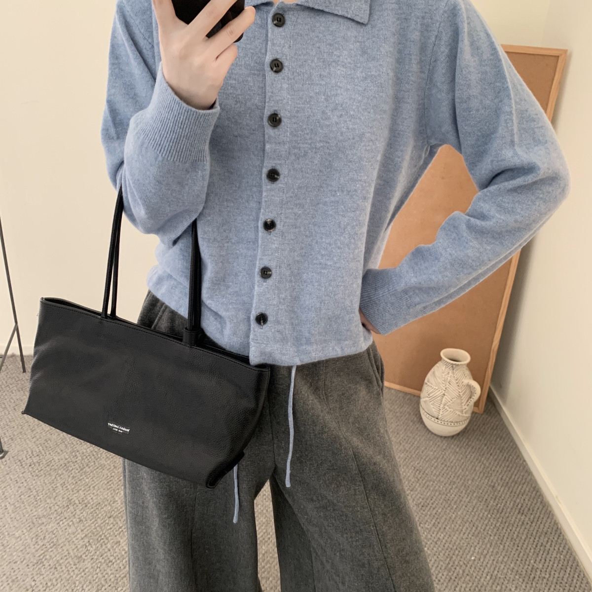 MUUTIS牧缇-Polo领抽绳单排扣羊绒针织开衫（含92.9绵羊毛）25093