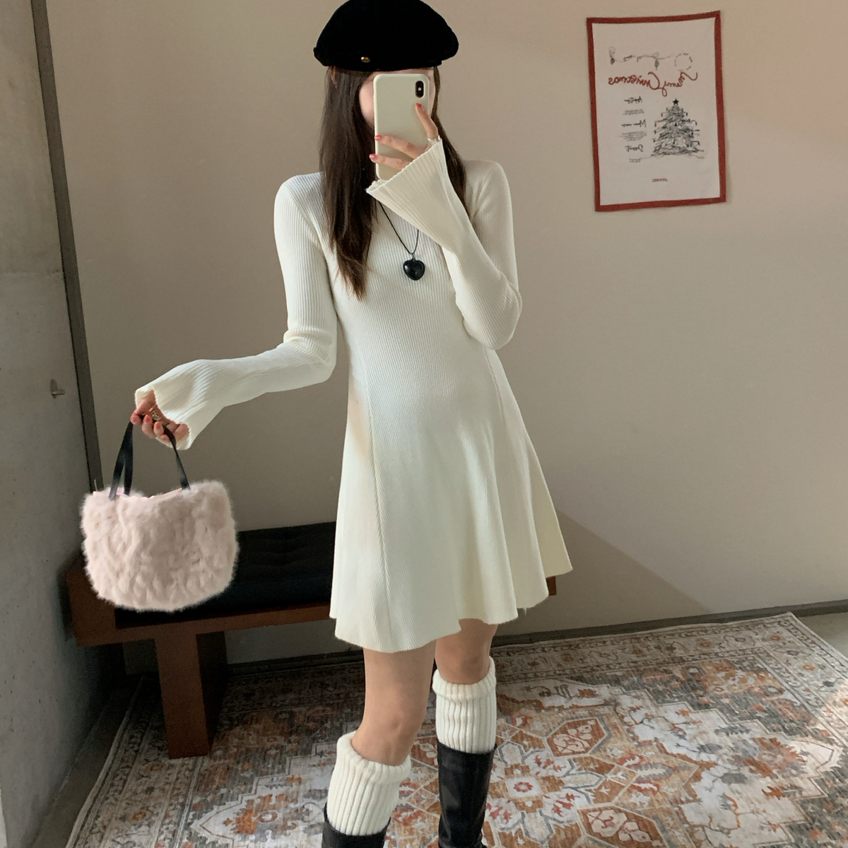 Already Full-球赫本风小女人针织连衣裙中领设计可内搭连衣裙578