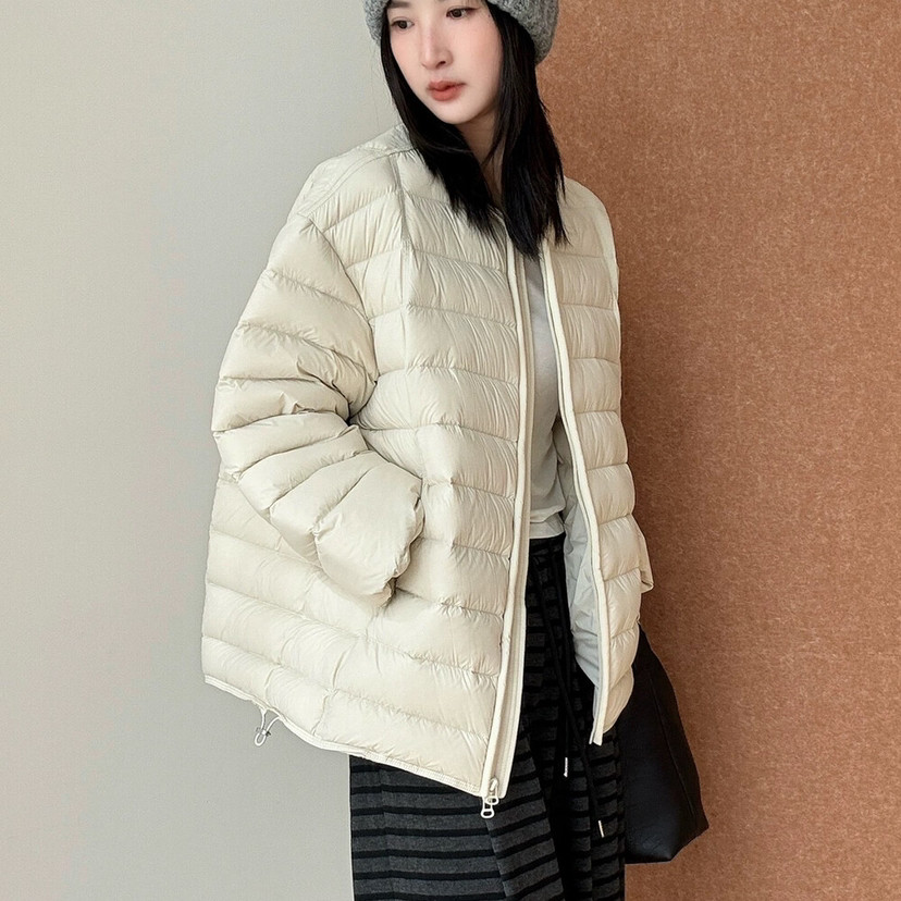 七吉 Seven G-简约圆领绗缝宽松保暖羽绒服外套YS1-圆领排骨