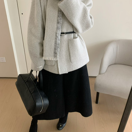 ENJOYABLE-感高品颗粒感羊毛外套(配围巾)（含82羊毛）YSEN007300