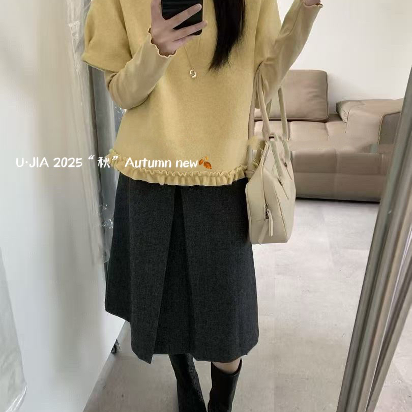 U·JIA-基础百搭针织衫+圆领韩系马甲套装(配胸针)C8509