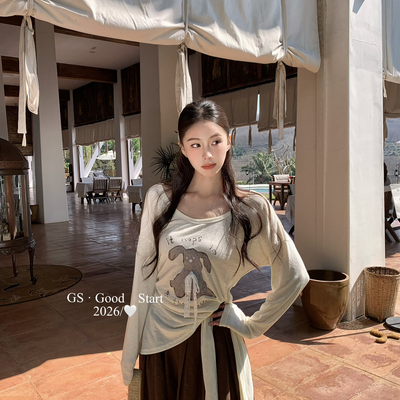 GS.GOOD START-天都能穿春夏韩系甜美印花系带休闲T恤小衫M0156W