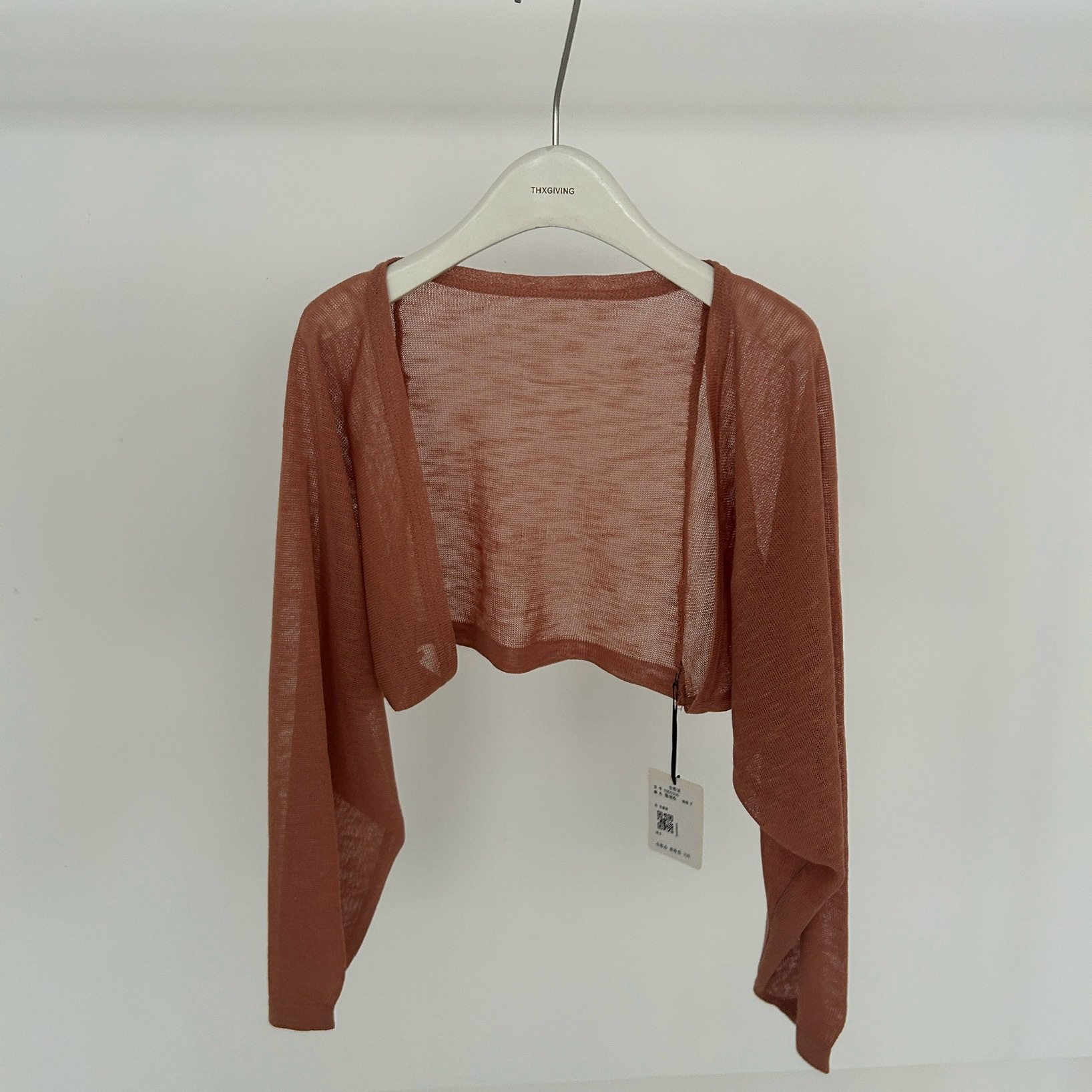 THXGIVING-韩版百搭简约纯色短款小衫外套针织开衫00206