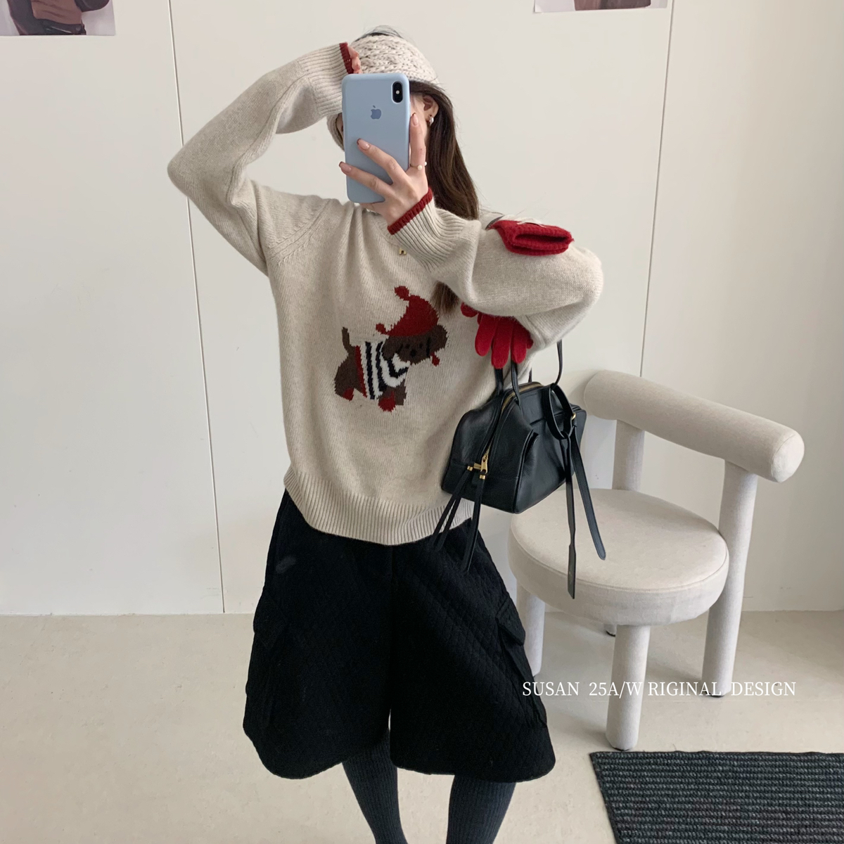 SUSAN-南韩甜妹冬季减龄软糯撞色卡通狗狗保暖毛衣2113s