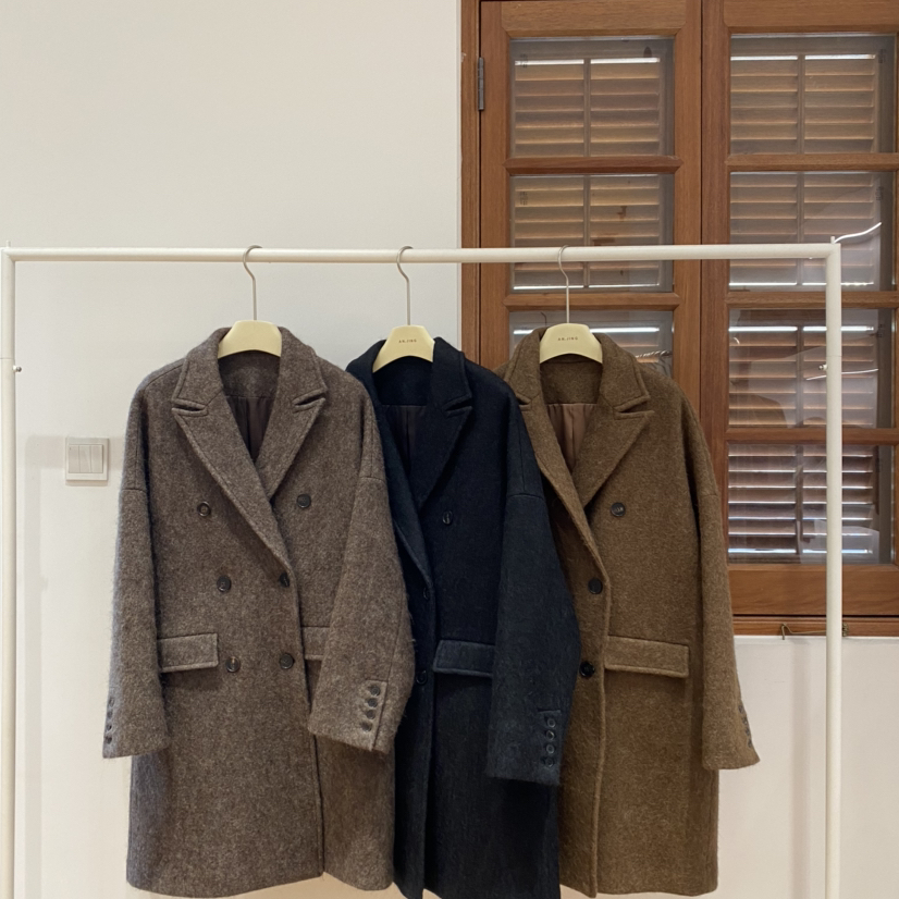 a some-古风双排扣宽松中长款翻领羊毛外套（含60羊毛）安静55015