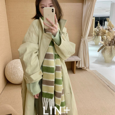 LIN+  -蛋白皮立领高智加厚风衣长款保暖羽绒服外套(配腰带)JS062