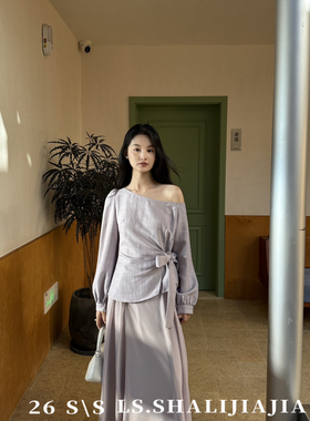 LS-26年早春上新极简主义老钱风时尚斜肩收腰设计感小衫23123