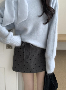 grapestone 葡萄籽-柔系天花板丝带蝴蝶结女人味氛围保暖毛衣1638