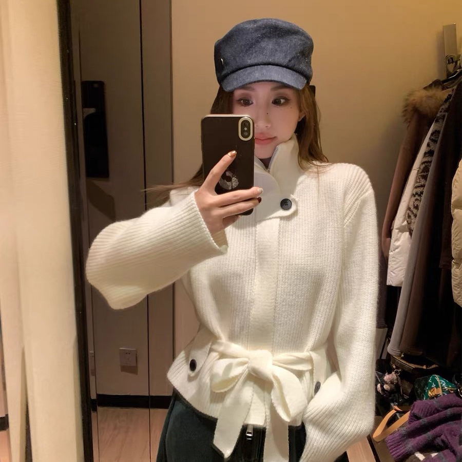 SAVAGE-收腰小众设计感宽松长袖加厚外套保暖毛衣(配腰带)A20235