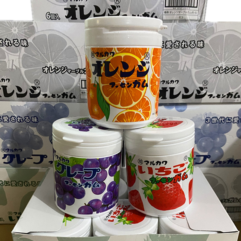 日本进口 丸川口香糖 罐装清新泡泡糖橘子草莓葡萄味圆粒130g包邮