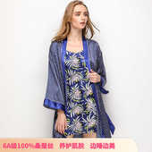 真丝女吊带睡裙印花睡袍两件套撞色波点浴袍吊袍桑蚕丝丝绸家居服