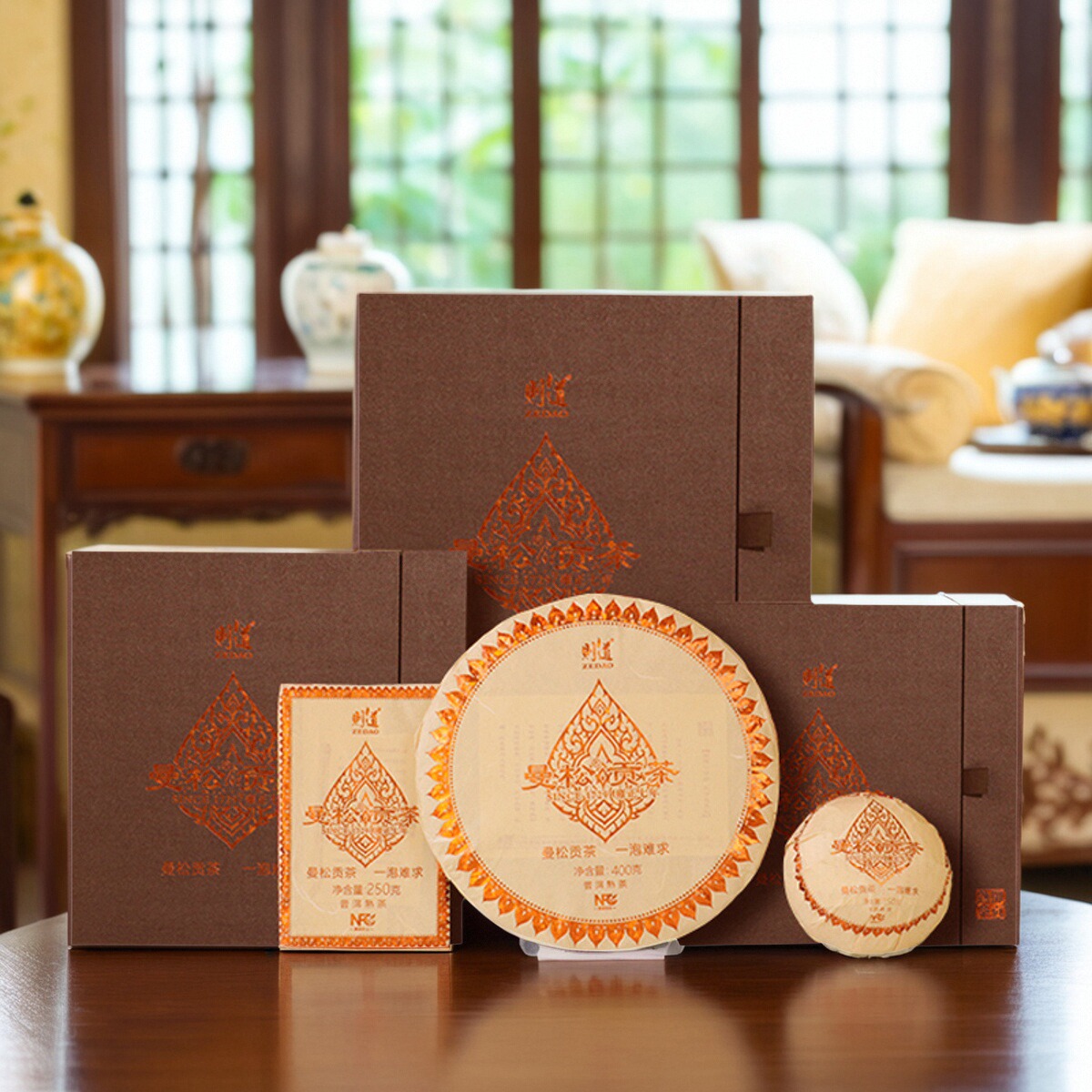 则道曼松普洱熟茶 2021年御贡曼松熟茶饼砖沱 800克/礼盒套装