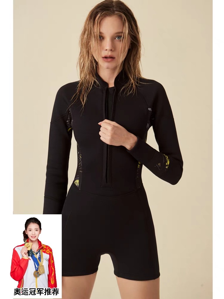 AMLLIVE2.5MM长袖连体平角潜水服女拉链显瘦修身加厚保暖水母衣