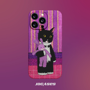 黑猫和兔子 iphone16promax手机壳小众菲林壳防摔苹果17全包软壳安卓