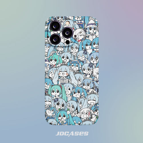 初音未来Q版拼贴画 iphone17promax手机壳硬壳菲林壳防摔全包软壳安卓