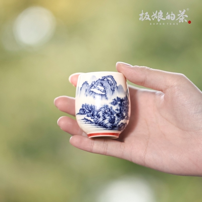 景德镇雨香斋手绘高温瓷宫墙红山水蛋蛋杯家用陶瓷功夫茶具50ml