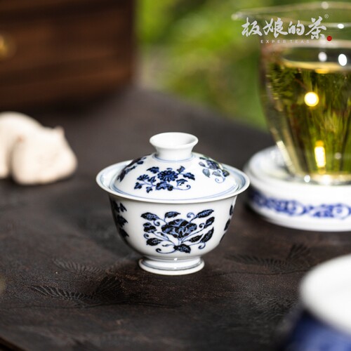景德镇高温瓷 青花小酌斋手工四季花卉盖碗90ml中式家用茶具