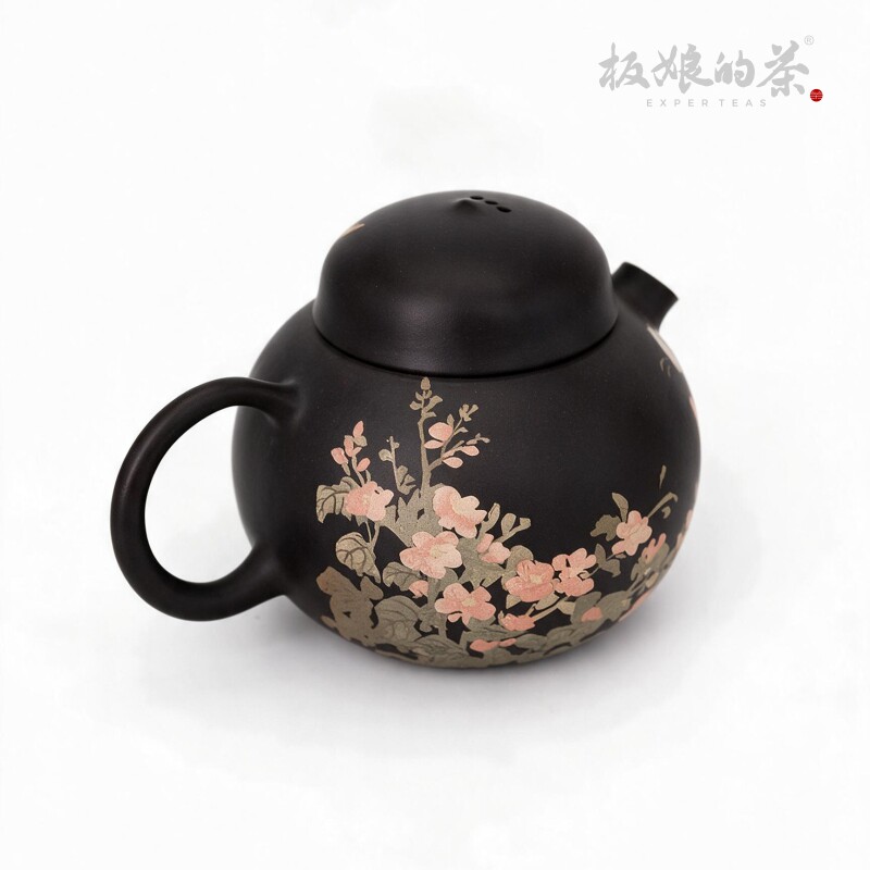 云南建水紫陶全手工蝶恋花茶壶125ml家用泡茶黑色茶具茶器描金