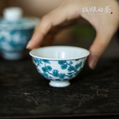 景德镇手绘高温瓷斗彩绿梅单杯轻奢主人杯茶杯陶瓷功夫茶具 30ml