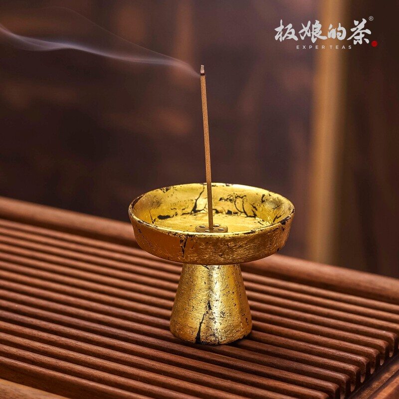 全手工高脚金色香插直径60mm大漆香道家用中式茶具香周边简约描金图片