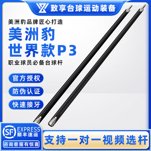 PREDATOR美洲豹台球杆世界款P3光把 皮把中式黑八8九球分体台球杆