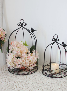 黑色ins风装饰鸟笼铁艺装饰品家居多肉盆栽盘花盆多功能家居摆件
