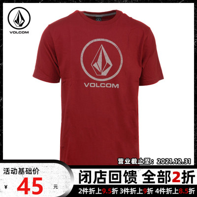 Volcom短袖T恤男夏季纯棉欧美大码特宽加长下摆圆领打底衫红LOGO